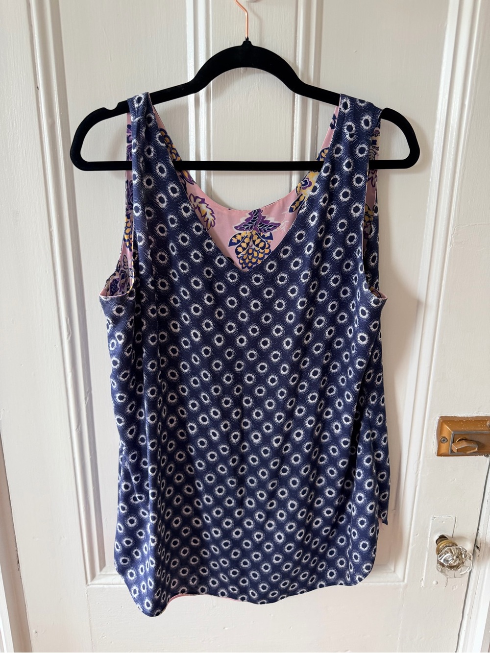 Reversible Navy and Pink Printed Tank Top